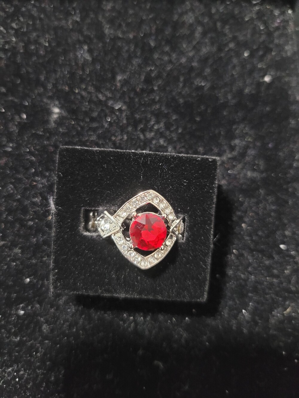 paparazzi Red Crystal Halo Silver-Tone Statement Ring